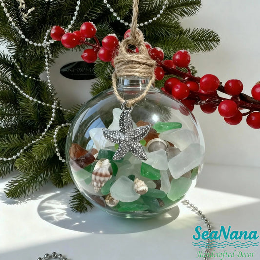 Sea Glass and Shells • Christmas Coastal Bauble Decoration