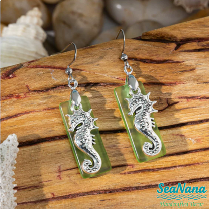 Beach Sea Glass Earrings Blue Silver Starfish Pierced Hooks Turquoise Dangles