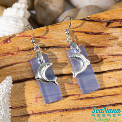 Beach Sea Glass Earrings Blue Silver Starfish Pierced Hooks Turquoise Dangles