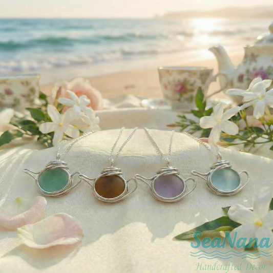 ☕Handcrafted Sea Glass Teapot Charm Necklace