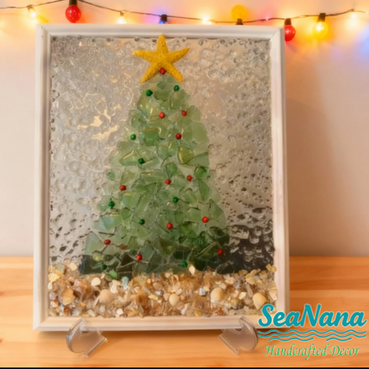 🎄Handcrafted Sea Glass Christmas Tree Art– Coastal Charm with Luxe Beachy Festive Flair🎄