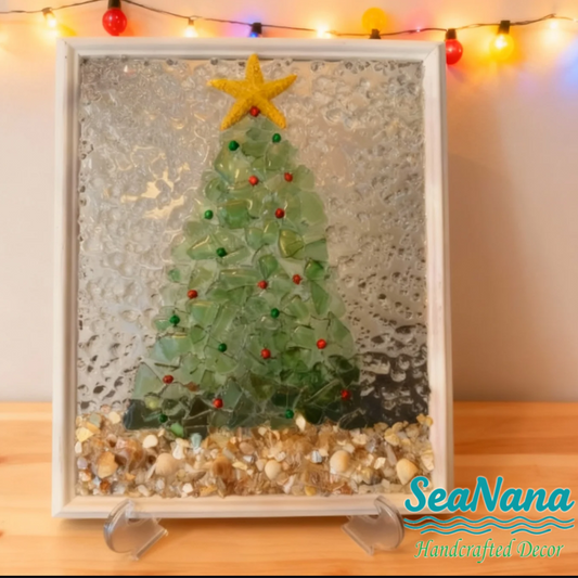 🎄Handcrafted Sea Glass Christmas Tree Art– Coastal Charm with Luxe Beachy Festive Flair🎄