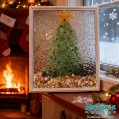 🎄Handcrafted Sea Glass Christmas Tree Art– Coastal Charm with Luxe Beachy Festive Flair🎄