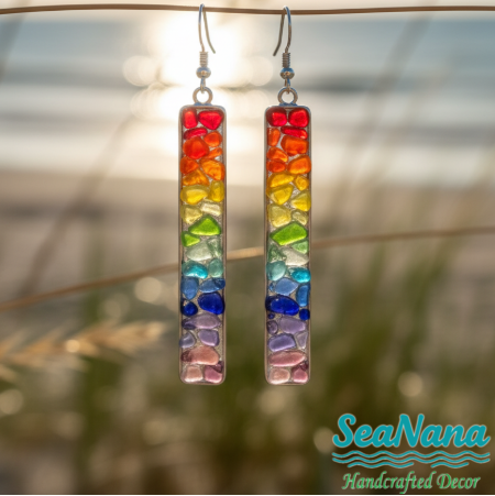 🌈 Sea-Tumbled Rainbow Bling——Hand-Calibrated🏖️One-of-a-Kind Coastal Earrings