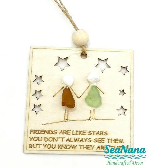 🎁🌊Sea Glass Friendship ornament-Friends are like stars🌟