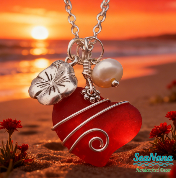 💖Handcrafted Heart Sea Glass Necklace