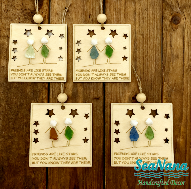 🎁🌊Sea Glass Friendship ornament-Friends are like stars🌟