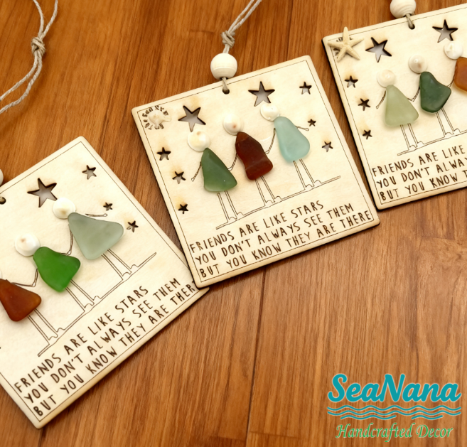 🎁🌊Sea Glass Friendship ornament-Friends are like stars🌟