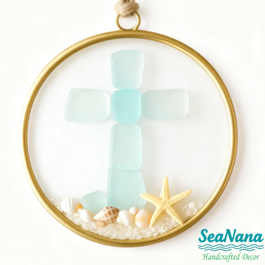 Sea Glass Cross Ornament