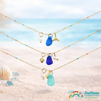 The Ocean Muse Collection: Colorful Enamel & Sea Glass Charm Necklaces