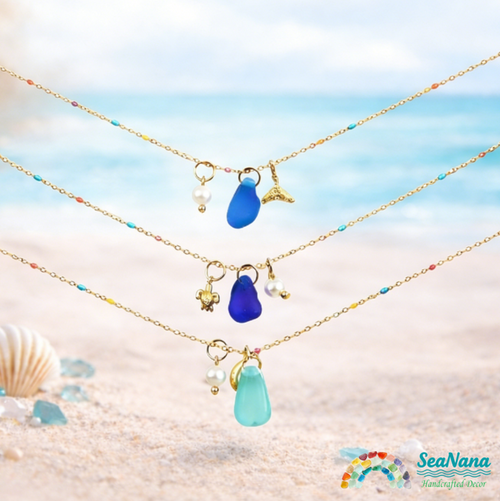 The Ocean Muse Collection: Colorful Enamel & Sea Glass Charm Necklaces