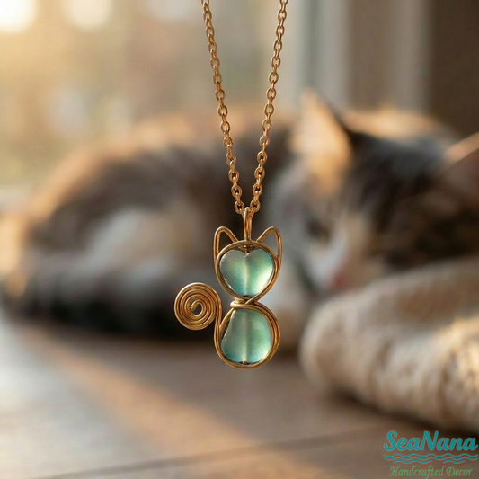 🐱 Meow & Glow: Artisan Sea Glass Cat Jewelry Set – Carry Your Cat's Spirit