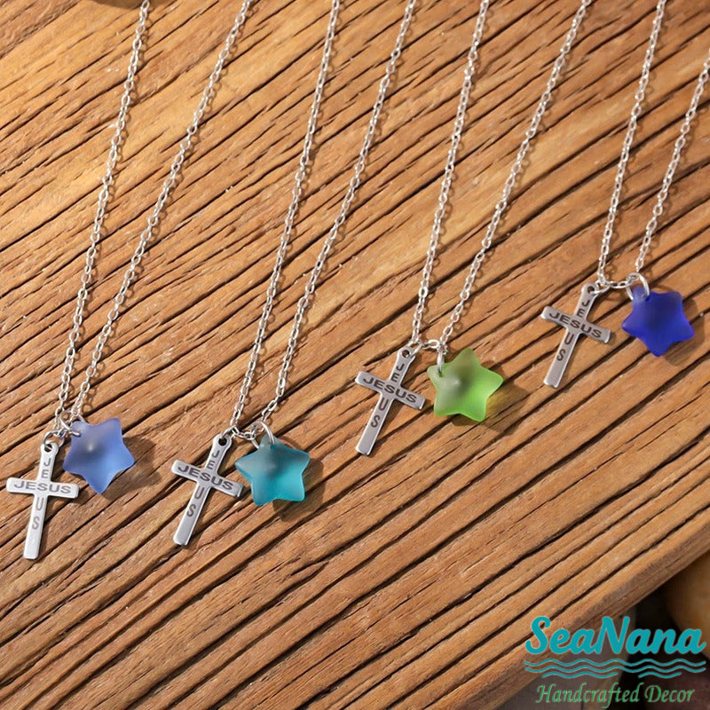 ✝️Pentagram Sea Glass Necklace