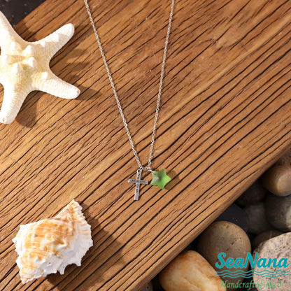 ✝️Pentagram Sea Glass Necklace