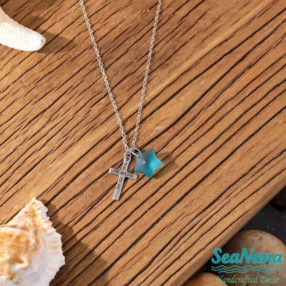 ✝️Pentagram Sea Glass Necklace
