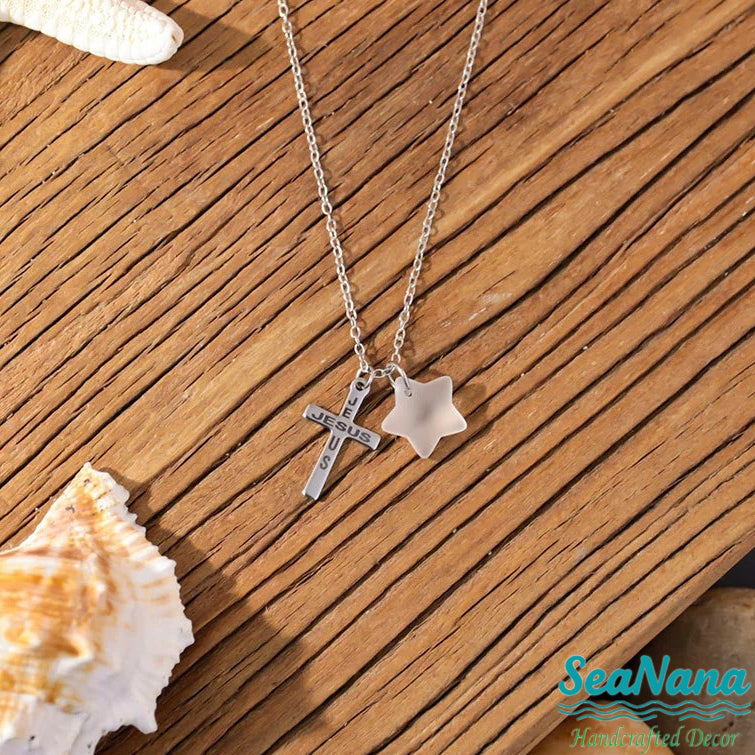 ✝️Pentagram Sea Glass Necklace