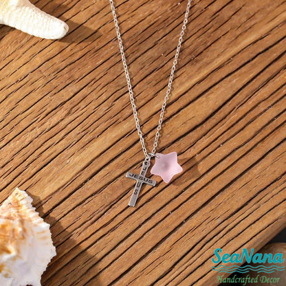 ✝️Pentagram Sea Glass Necklace